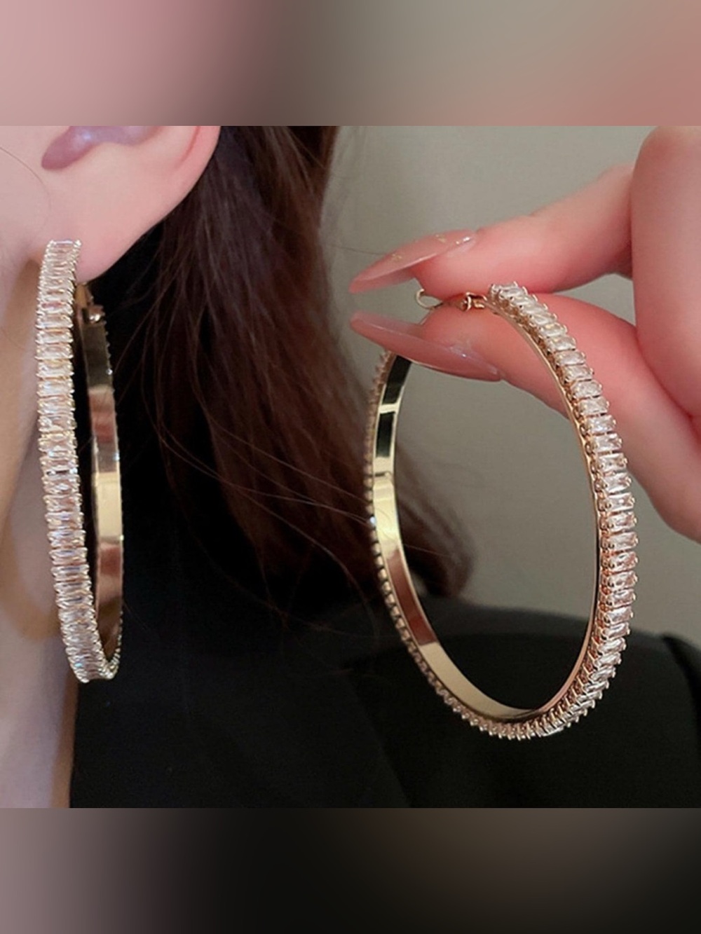 Gold Plated Stainless Steel Cubic Zirconia Hoop Earrings